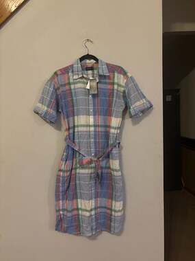 NWT Polo Ralph Lauren Multi-Color Madras Plaid Belted Shirtdress